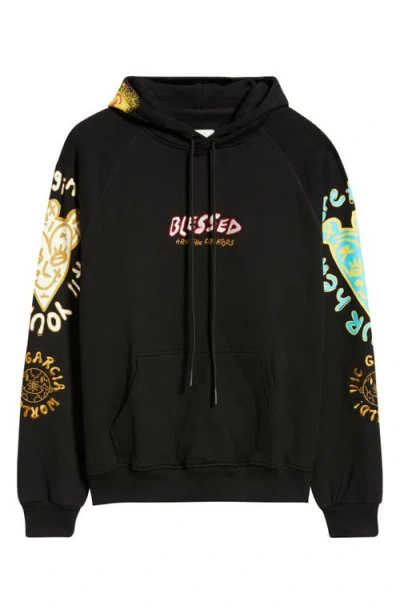 Vic Garcia World Blessed Emroidered Cotton Pullover Hoodie In Black