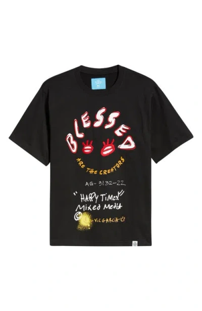 Vic Garcia World Blessed Embroidered Cotton Graphic T-shirt In Black