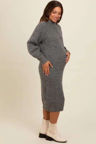Pinkblush Mock Neck Bubble Sleeve Midi Sweater Dress In Gray