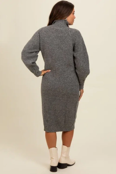 Pinkblush Mock Neck Bubble Sleeve Midi Sweater Dress In Gray