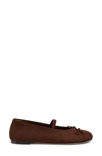 Stuart Weitzman Prima Suede Mary Jane Ballerina Flats In Brown