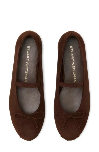 Stuart Weitzman Prima Suede Mary Jane Ballerina Flats In Brown