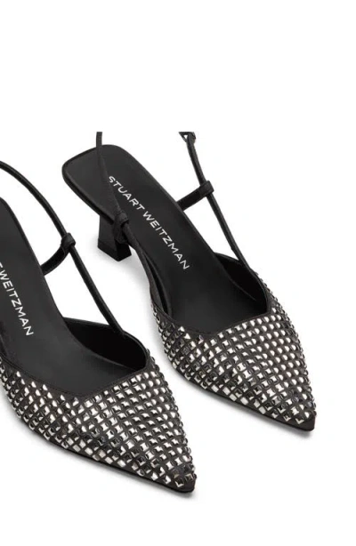 Stuart Weitzman 50mm Vinnie Satin Radiant Embellished Slingback Pumps In Black