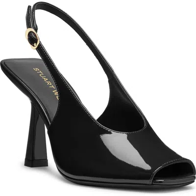 Stuart Weitzman 85mm Val Patent Leather Slingback Pumps In Black