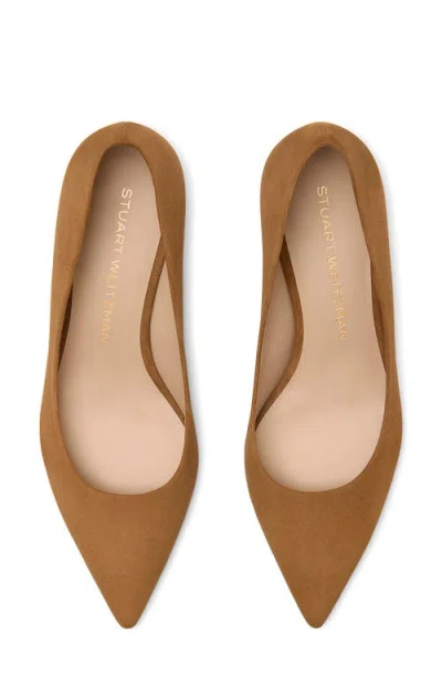 Stuart Weitzman Power Pointed Toe Kitten Heel Pump In Brown