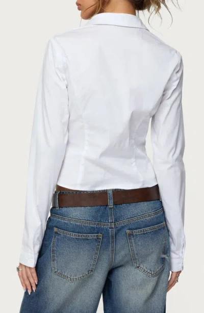 Edikted Laurna Crop Stretch Cotton Poplin Button-up Shirt In White