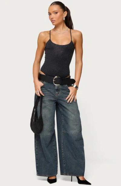 Edikted Georgey Rhinestone Bodysuit In Black