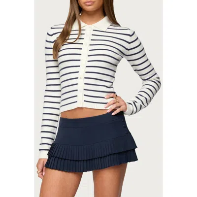 Edikted Loreen Stripe Collared Crop Cardigan In White