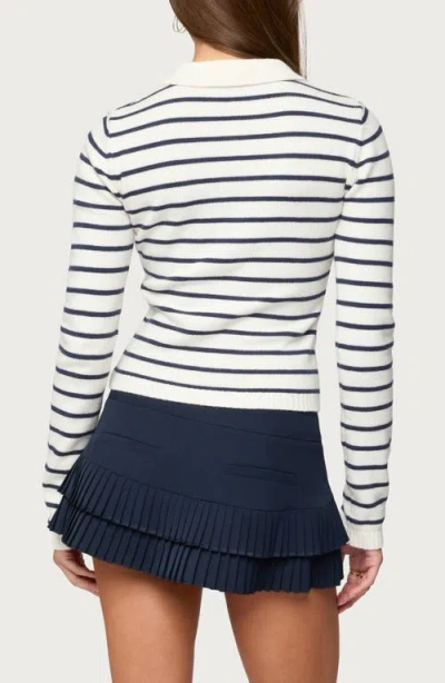 Edikted Loreen Stripe Collared Crop Cardigan In White