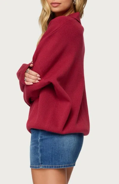 Edikted Lorie Oversize Polo Sweater In Burgundy