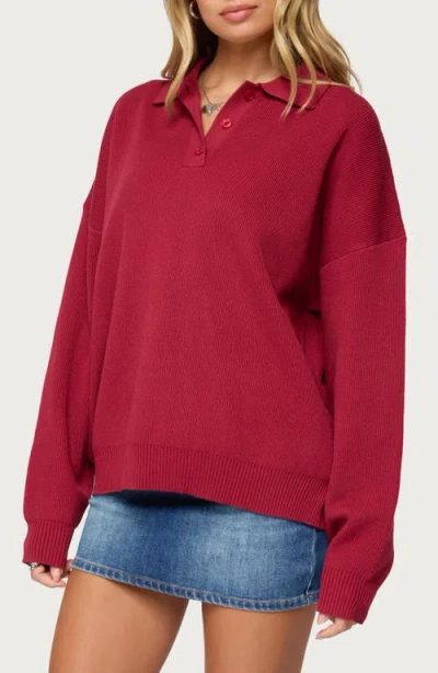 Edikted Lorie Oversize Polo Sweater In Burgundy