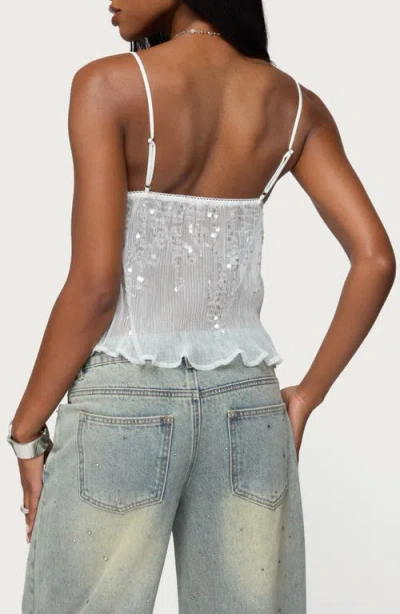Edikted Sheer Sequin Mesh Babydoll Camisole In White