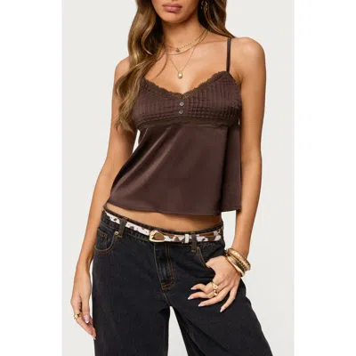 Edikted Blanca Lace Trim Satin Camisole In Brown