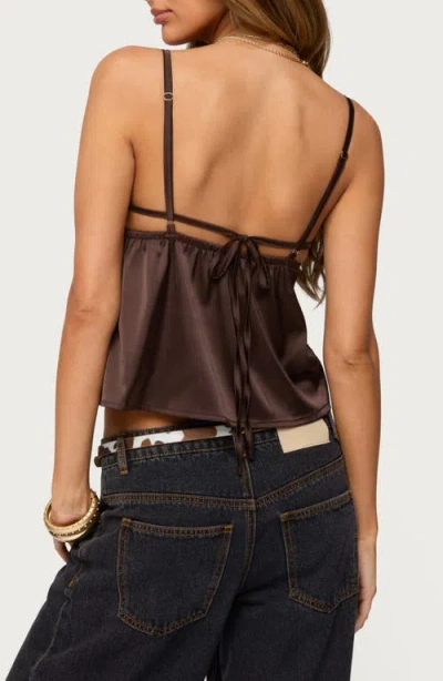 Edikted Blanca Lace Trim Satin Camisole In Brown