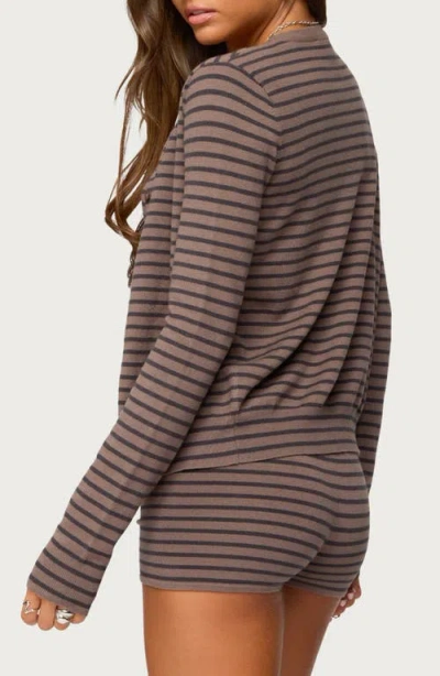 Edikted Lillian Stripe Cardigan In Brown