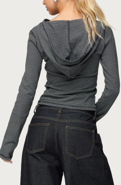 Edikted Damson Stripe Hooded Henley In Black