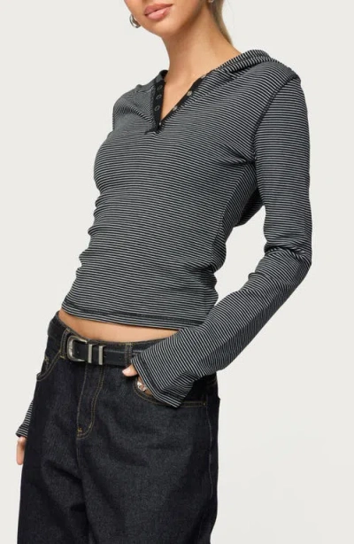 Edikted Damson Stripe Hooded Henley In Black