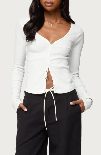 Edikted Tanya Fitted V-neck Cardigan In White