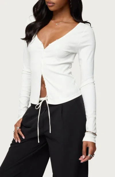 Edikted Tanya Fitted V-neck Cardigan In White
