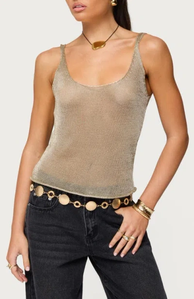 Edikted Meena Shiny Open Stitch Knit Tank In Gold