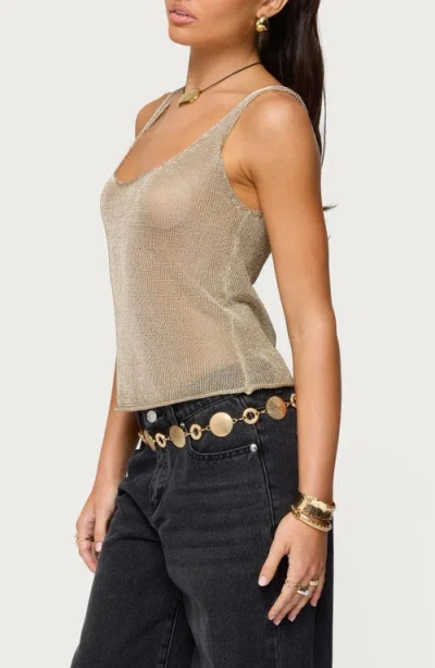Edikted Meena Shiny Open Stitch Knit Tank In Gold