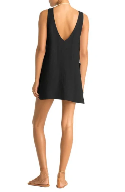 Vitamin A ® Riviera Sleeveless Linen Cover-up Minidress In Black