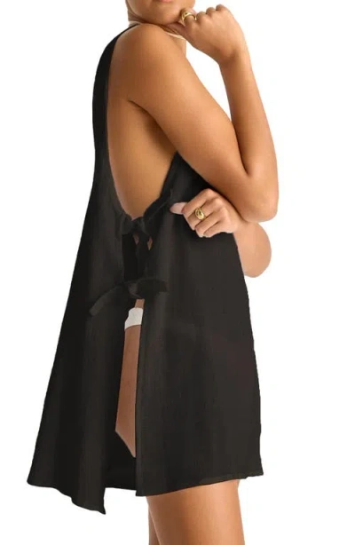 Vitamin A ® Riviera Sleeveless Linen Cover-up Minidress In Black