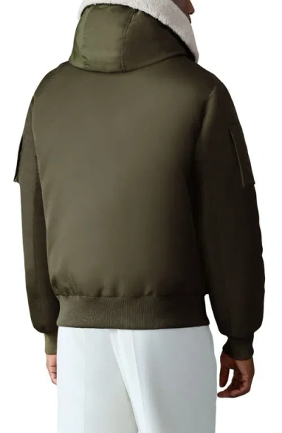 Mackage August Shearling Trim Down Bomber Jacket In Green