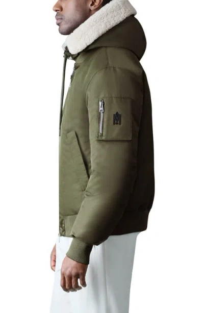 Mackage August Shearling Trim Down Bomber Jacket In Green