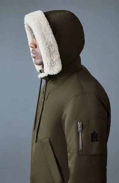 Mackage August Shearling Trim Down Bomber Jacket In Green
