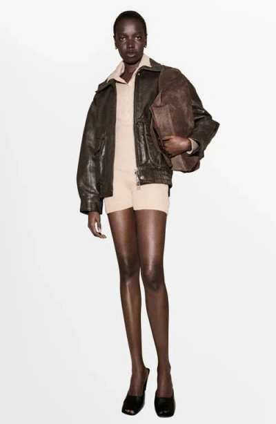 Mango Polo Long Sleeve Rib Romper In Neutral