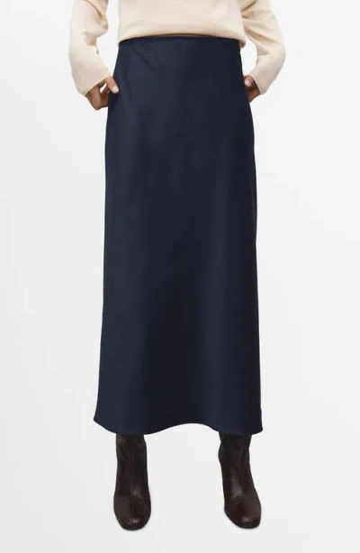 Mango Satin Maxi Skirt In Blue
