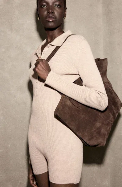 Mango Polo Long Sleeve Rib Romper In Neutral