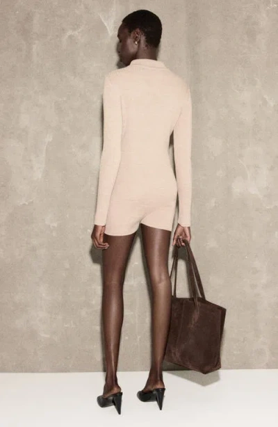 Mango Polo Long Sleeve Rib Romper In Neutral