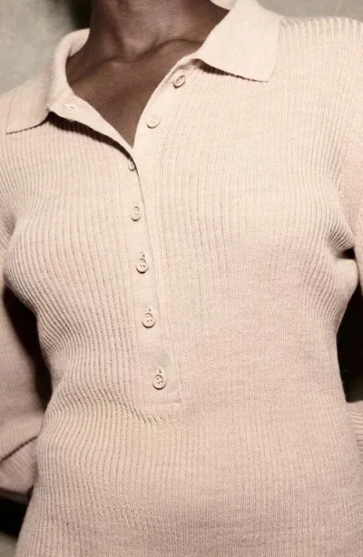 Mango Polo Long Sleeve Rib Romper In Neutral