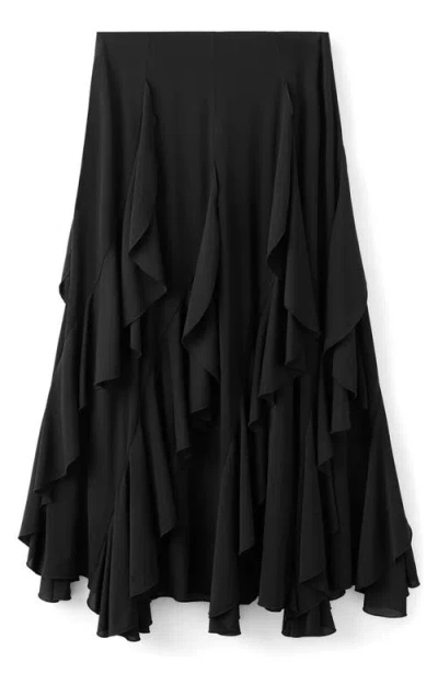 Mango Ruffle Asymmetric Midi Skirt In Black