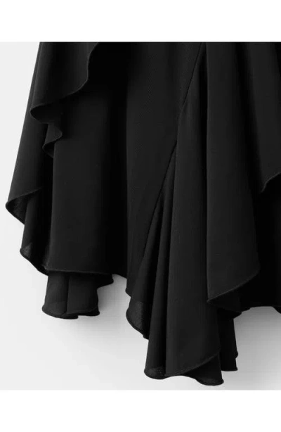 Mango Ruffle Asymmetric Midi Skirt In Black