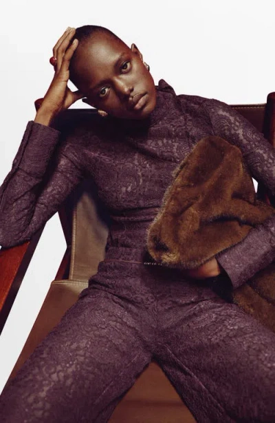 Mango Mock Neck Lace Top In Multi