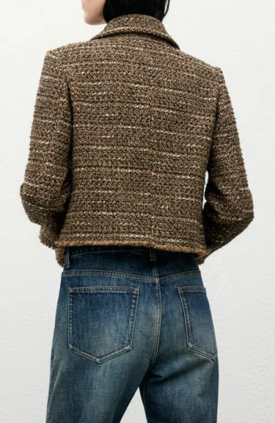 Mango Fringe Tweed Jacket With Faux Fur In Multi