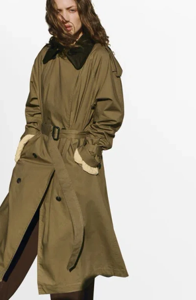 Mango Double Breasted Trench Coat In Green