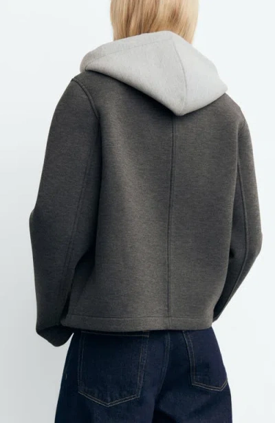 Mango Combined Hooded Jacket Medium Heather Grey In Gray