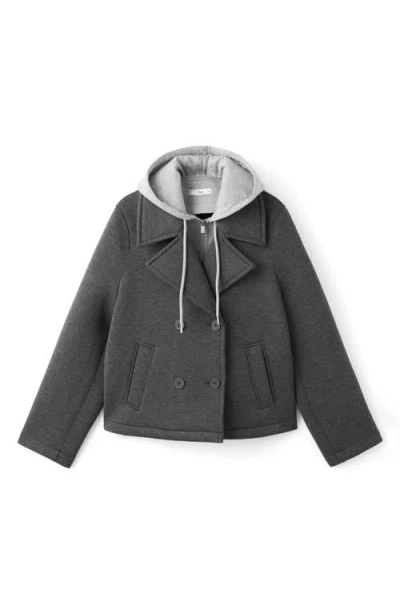 Mango Combined Hooded Jacket Medium Heather Grey In Gray