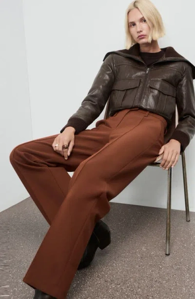 Mango Pleated Straight Leg Pants In Brown