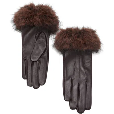 Mango Faux Fur Trim Leather Gloves In Brown