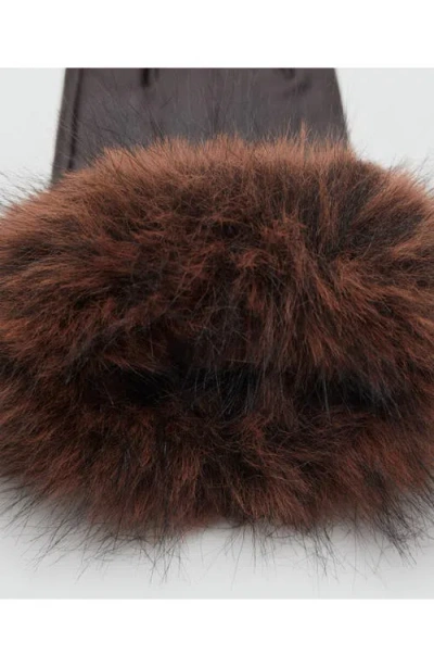Mango Faux Fur Trim Leather Gloves In Brown