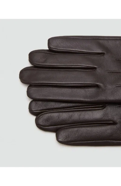 Mango Faux Fur Trim Leather Gloves In Brown