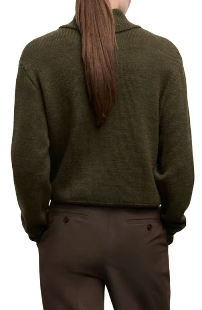 Mango Perkins Half Placket Sweater In Green