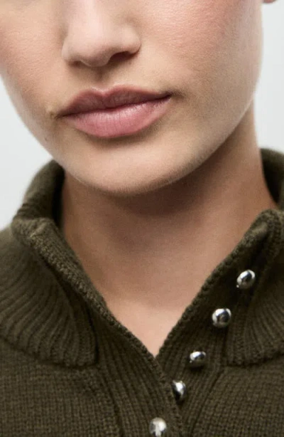 Mango Perkins Half Placket Sweater In Green