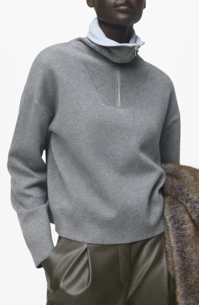 Mango Quarter Zip Turtleneck Sweater In Gray