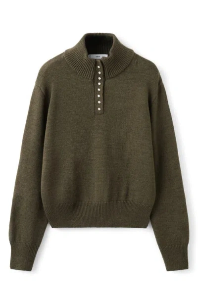 Mango Perkins Half Placket Sweater In Green